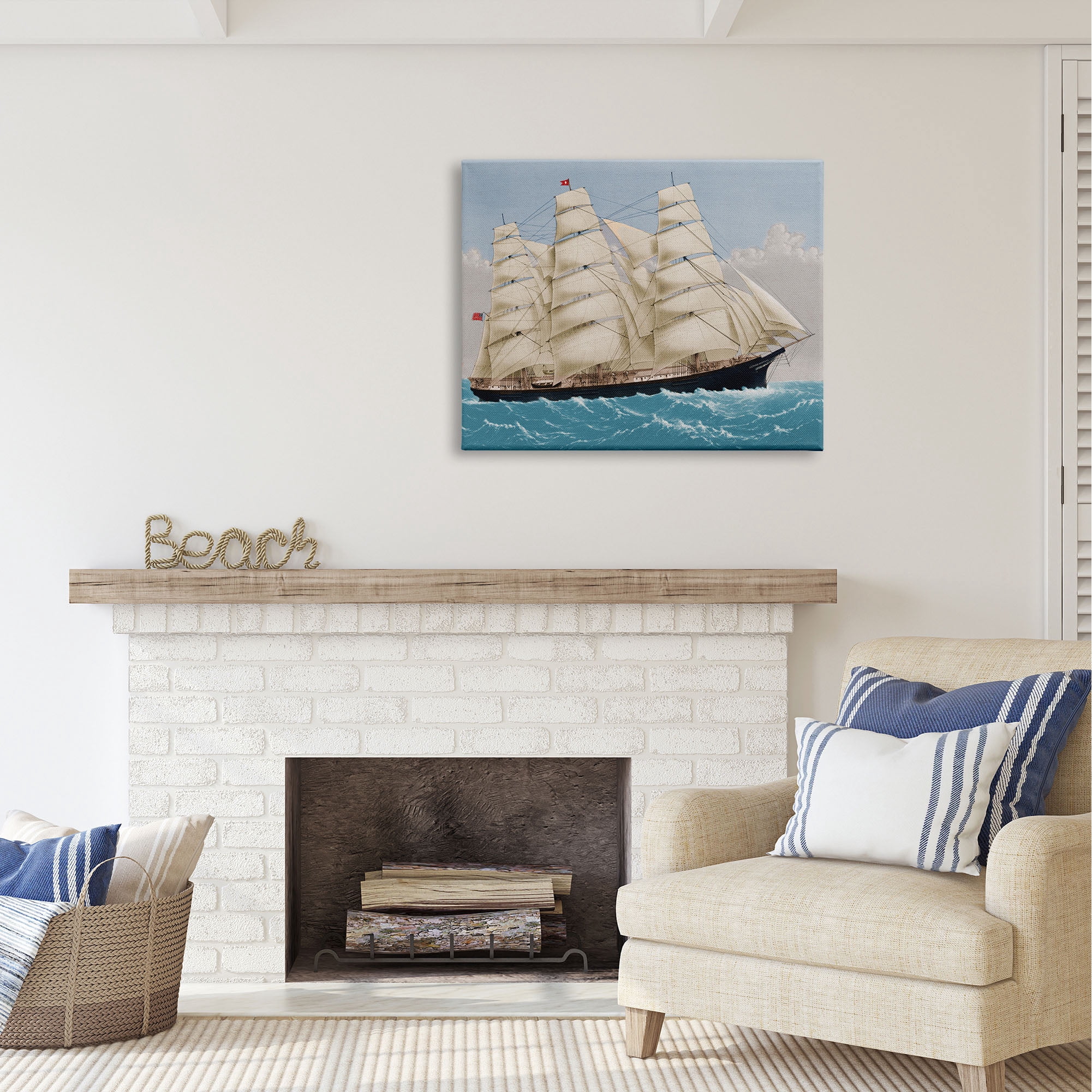 Stupell Industries Nautical Ship Sailing Transportation Painting Gallery Wrapped Canvas Print Wall Art, 40 x 30