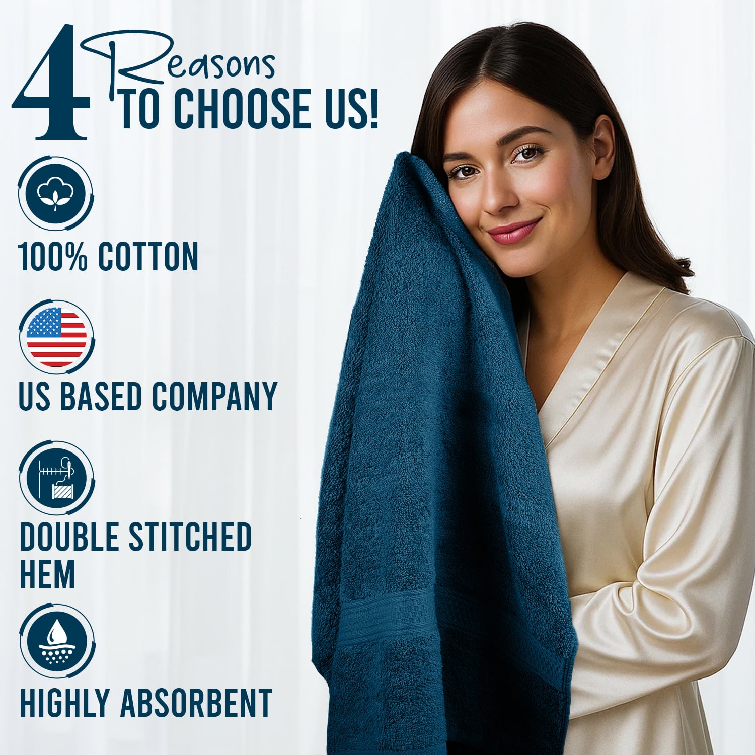 Dan River Bath Towel 4 Pack 27x54 in Ultra Soft Quick Drying Cotton Towel - Blue