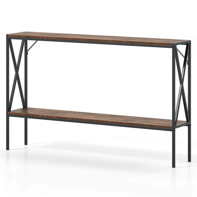 Costway Narrow Console Table 2-Tier Entryway Table with Storage 2 Support Bars Sofa Table