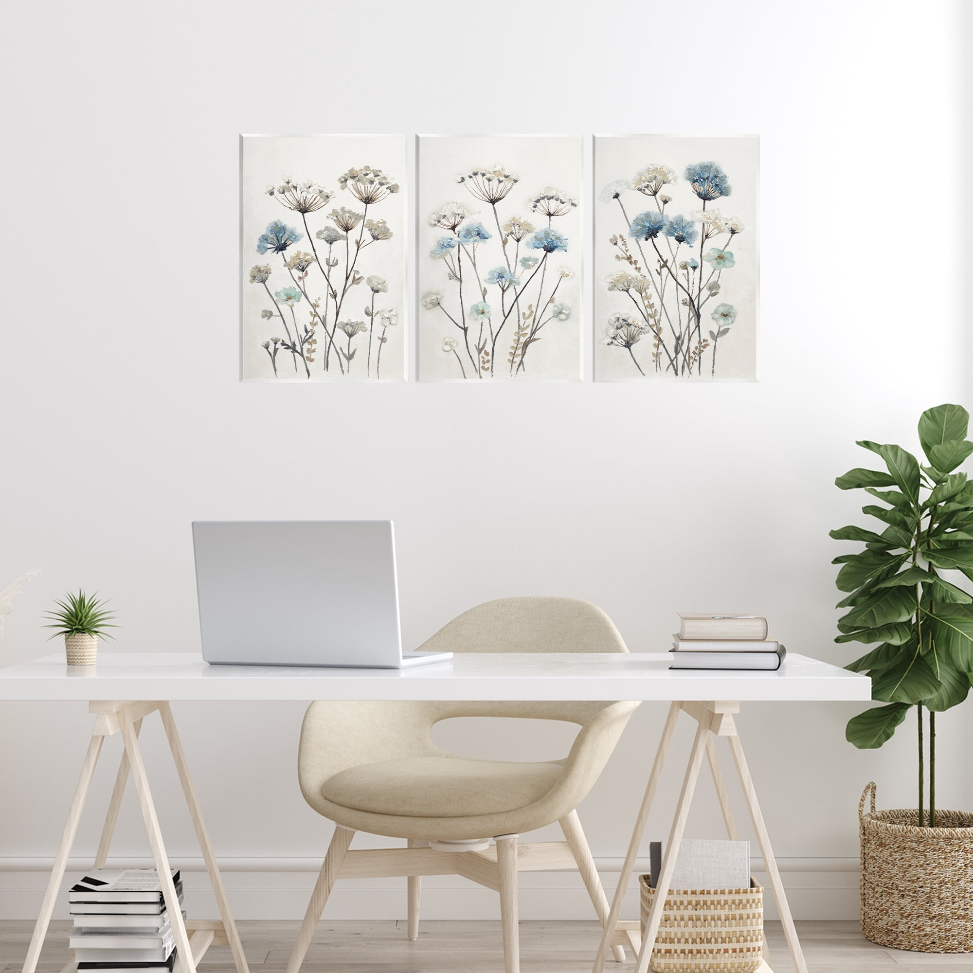 Stupell Industries Neutral & Blue Garden 3 Piece Wall Plaque Art Set, design by Patricia Pinto