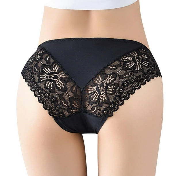 Aligament Women Solid Underpants Bow Panties Low Waist Lace Briefs