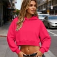 thumbnail image 4 of Crop Sweatshirts Womens Plain Hoodies Long Sleeve Tops Pullover/Full-zip Jacket Plus Size Cropped Hooded Shirt (M, Hot Pink), 4 of 7