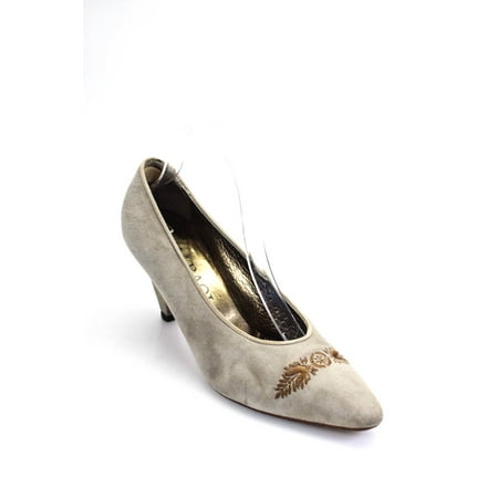 

Pre-owned|Maraolo Womens Suede Pointed Toe Embroidered Pumps Gray Size 9.5 B