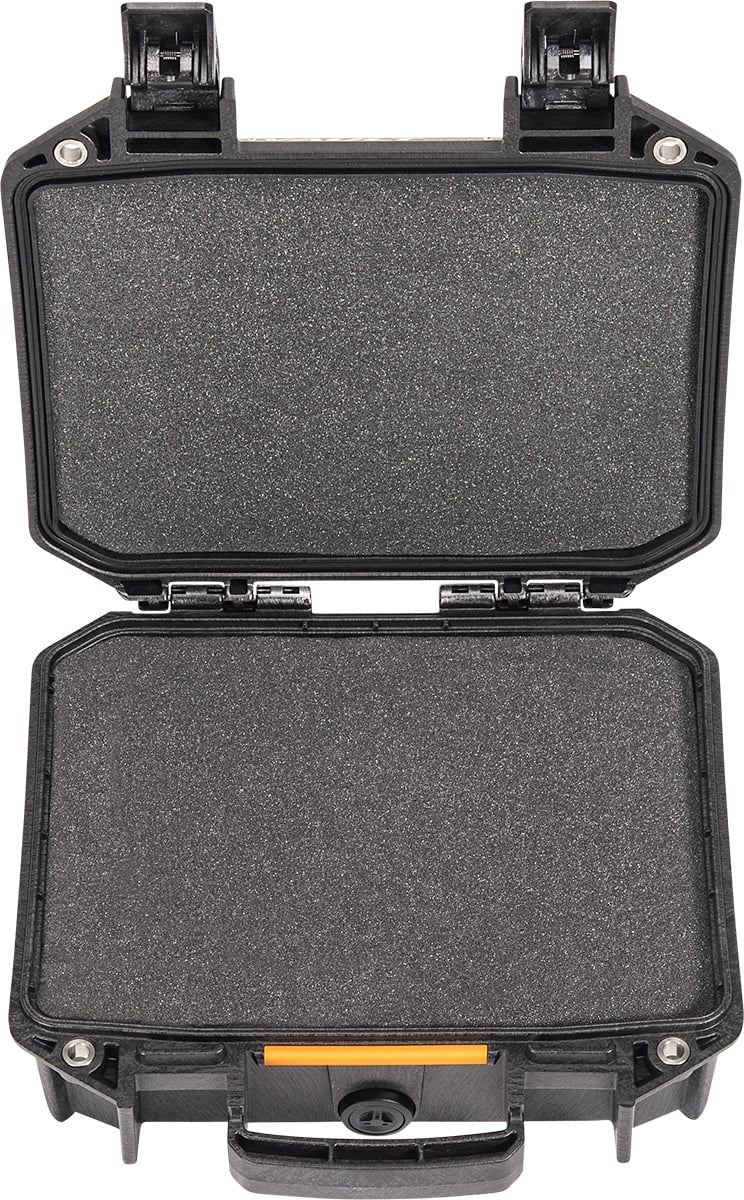Pelican Vault V100 Hard Case, Camera, Pistol, Gear, Equipment, Gun Case, Crushproof Dustproof, Weather Resistant, Push-Button Latches, Black