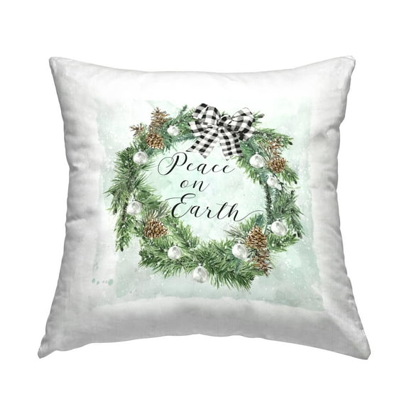 Stupell Industries Peace on Earth Wreath Square Decorative Printed Throw Pillow, 18 x 18