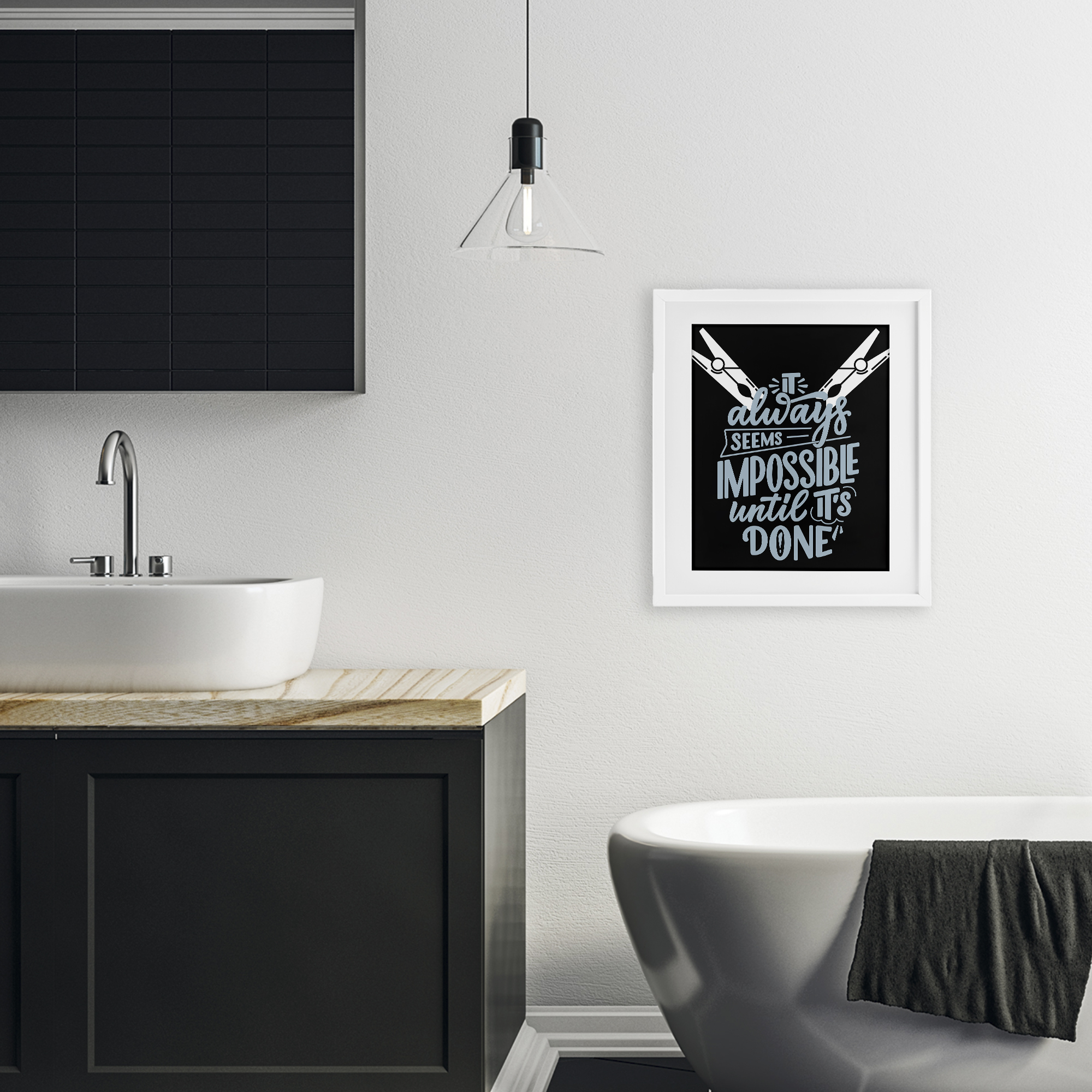 Impossible Until It's Done White Framed Print Under Glass, design by Jesse Keith