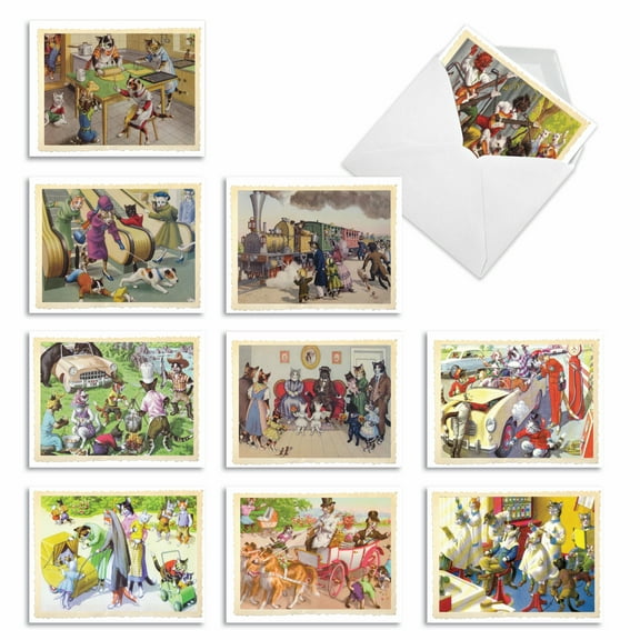 'M6473OCB CATS ARE PEOPLE TOO' 10 Assorted All Occasions Note Cards Vintage Style Postcards Featuring Felines Engaged in Everyday and Leisure Activities with Envelopes by The Best Card Company