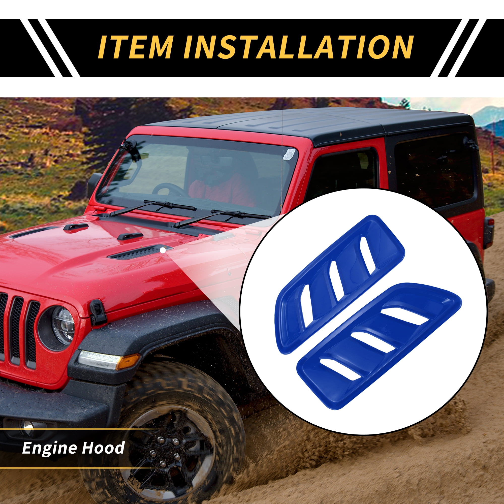 Unique Bargains 1 Pair Car Front Hood Air Outlet Vent Cover Trim for Jeep Wrangler JL JLU Gladiator 2018-2024 Hood Engine Bonnet Air Vent Outlet Cover Bezels ABS Blue