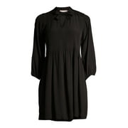 Free Assembly Women's Long Sleeve Swing Dress with Tie Neck