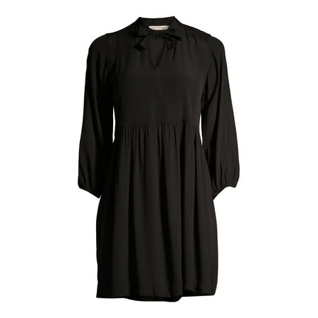 Free Assembly Women's Long Sleeve Swing Dress with Tie Neck