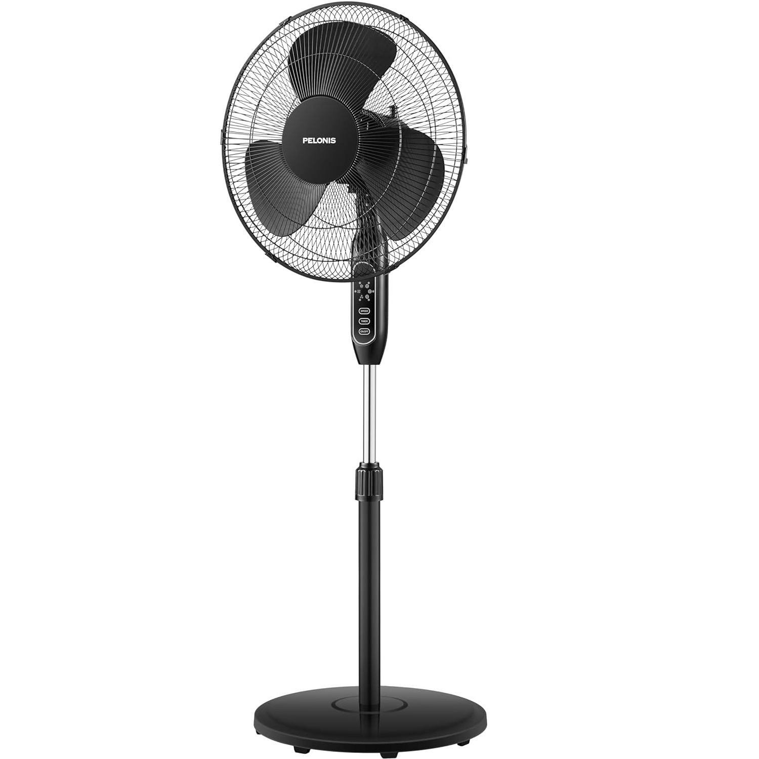Open Box PELONIS 16 Pedestal Remote Control Oscillating Stand Up Fan 7-Hour Timer 3-Speed and Adjustable Height PFS40A4BBB Supreme 16-Black