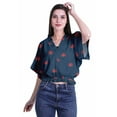 thumbnail image 2 of Moomaya Womens Wrap Top Printed V-Neck Short Wrap Blouse Casual Clothing, 2 of 5