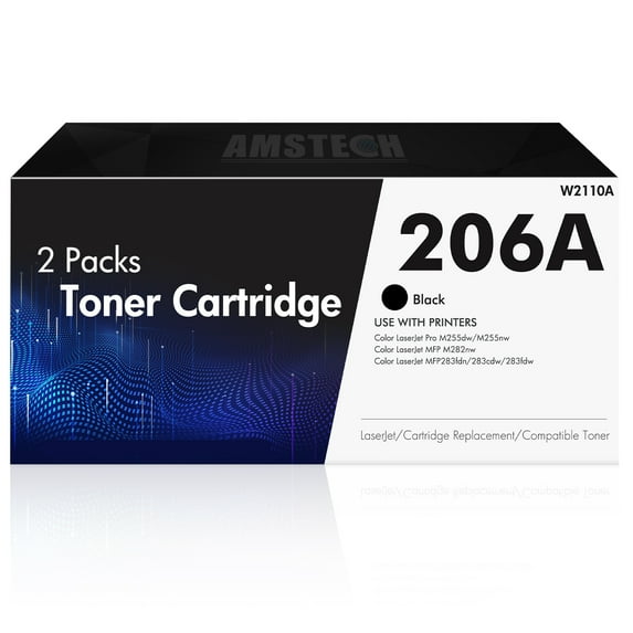 Amstech 2-Pack Compatible Toner for HP W2110A 206A LaserJet Pro M255dw M255nw MFP M282nw 283fdn 283cdw 283fdw Printer High Yield No Chip, with Tool(Black)