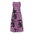 thumbnail image 4 of QUNYINEY Womens Dress Casual Floral Sleeveless A-Line Dress Crew Neck Flowy Empire Waist Maxi Sundress, 4 of 5