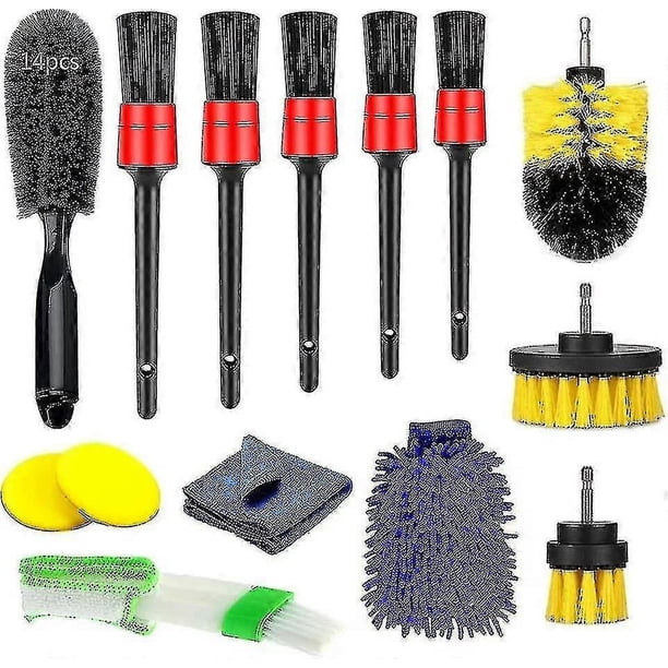 Kit de 14 cepillos de limpieza para detalles de coche, herramienta para lavar el interior del coche