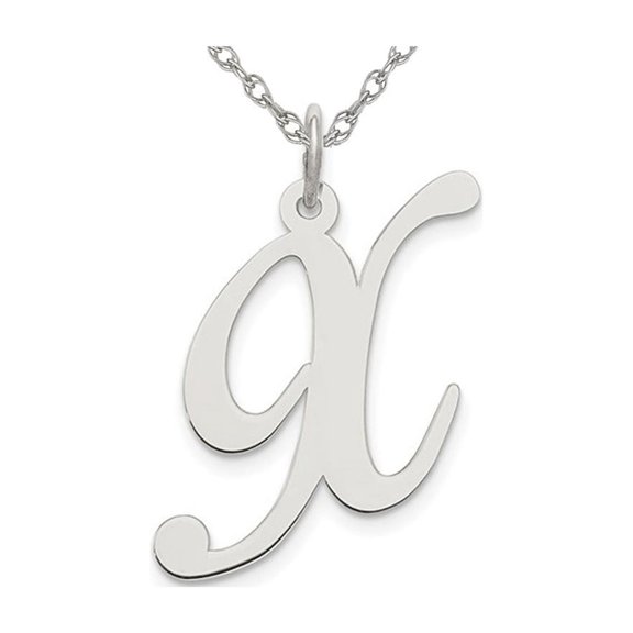Sterling Silver Fancy Script Initial -X- Pendant Necklace Charm with Chain for Women