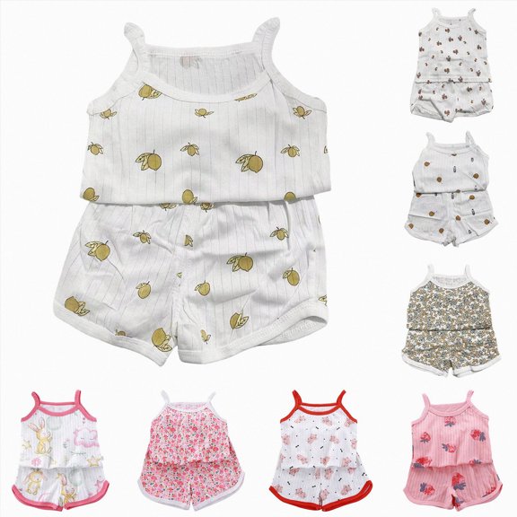 WUANDIXFA Pajamas for Kids 1-12 Years Girls Casual Pajama Set Summer Outfit 2 Piece Homewear Lightweight Clothing Set,Red,6-7 Years