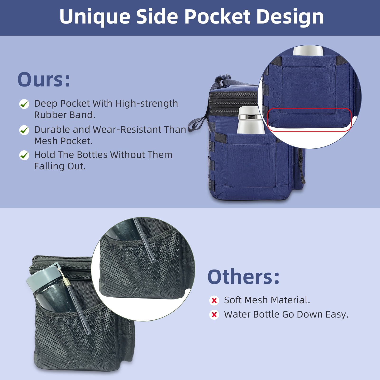 Holuxer Double Deck Tactical Lunch Bags, Large Expandable Insulated Lunch Box, Durable Waterproof Leakproof Cooler Bag for Adults/Men/Women/Work Outdoor Beach Trips, 20 Cans/16 L, Blue