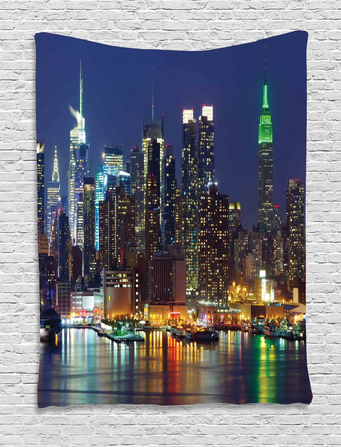 New York Tapestry, NYC Midtown Skyline in Evening Skyscrapers Amazing