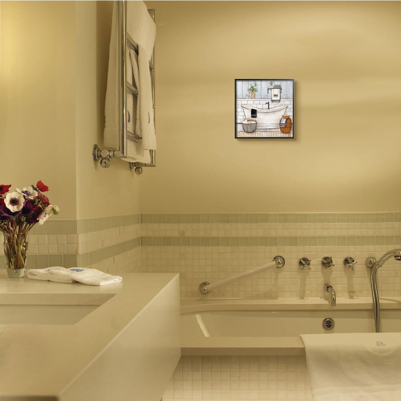 Stupell Industries Bathroom Farmhouse Style Tub Neutral Gray Drawing Framed Wall Art by Yellow Café