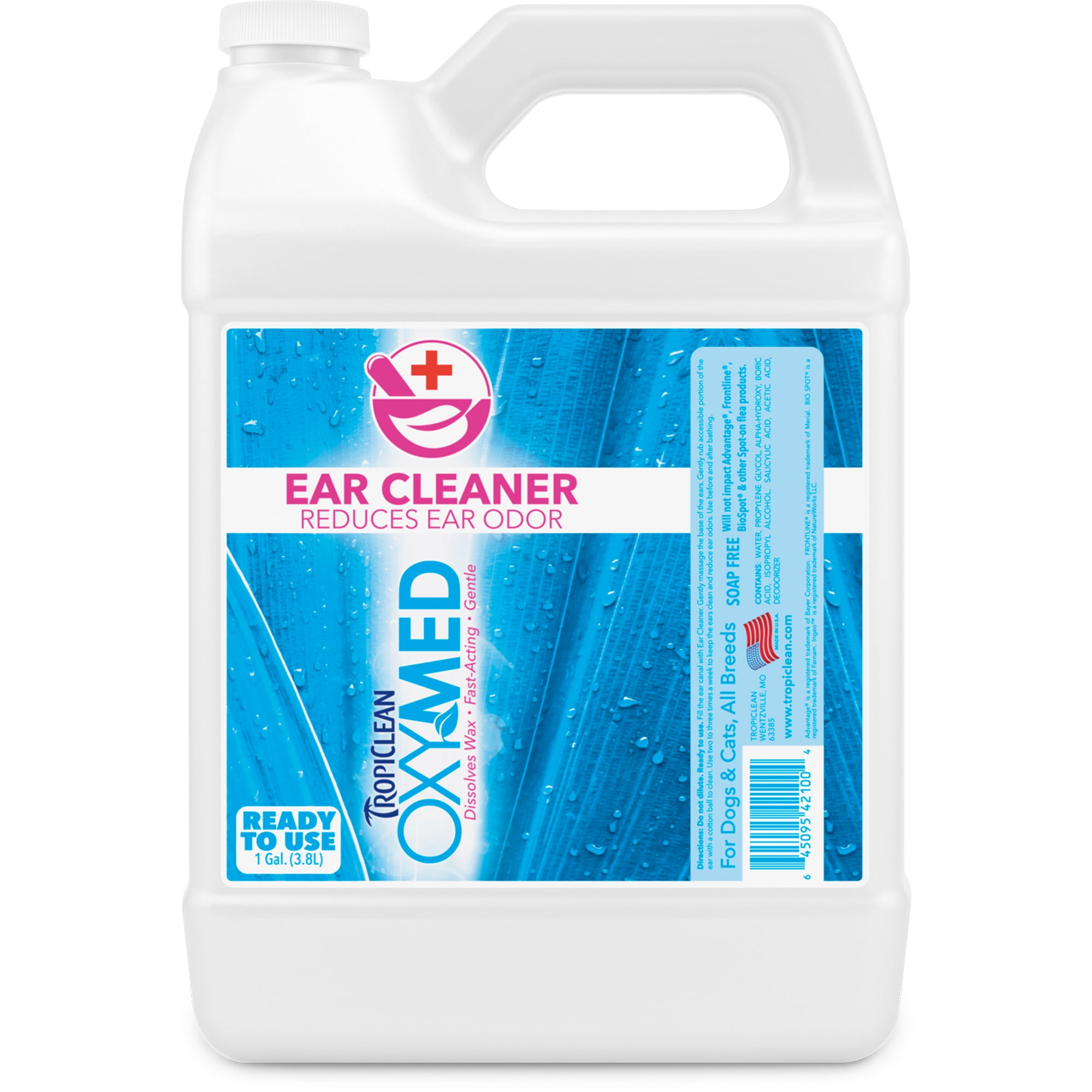 TropiClean OxyMed Ear Cleaner for Pets, 1 gal Made in USA Quickly