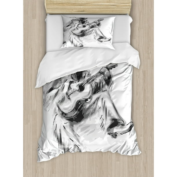 Music Duvet Cover Set Illustration Of A Cowboy Sitting On The
