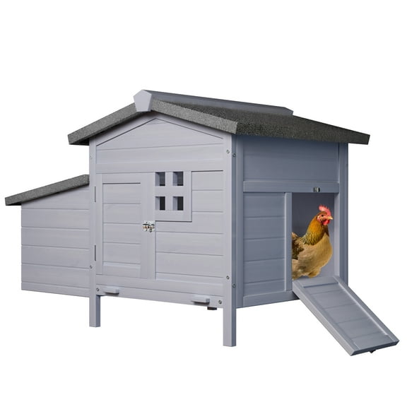 Wooden Chicken Coop with Asphalt Roof, Wooden Hen House with Pull-Out Tray and Safe Latch, Outdoor Poultry Cage Duck Coop with Nesting Box, Easy Access