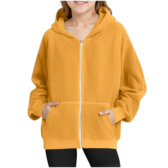 ameIAEA Zip Up Hoodies for Kids Long Sleeve Corduroy Jackets with Pockets Boys Girls 4-15 Years