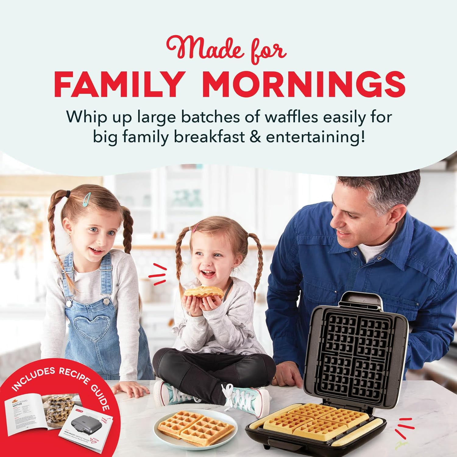 No-Drip Waffle Maker - Makes Four Waffles at Once for Hassle- Breakfasts