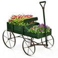 thumbnail image 1 of Gymax Garden Plant Planter Wooden Wagon Planter 24.5'' x 13.5'' x 24'' Green Fir Wood with 2 Planting Sections (1 Count), 1 of 10