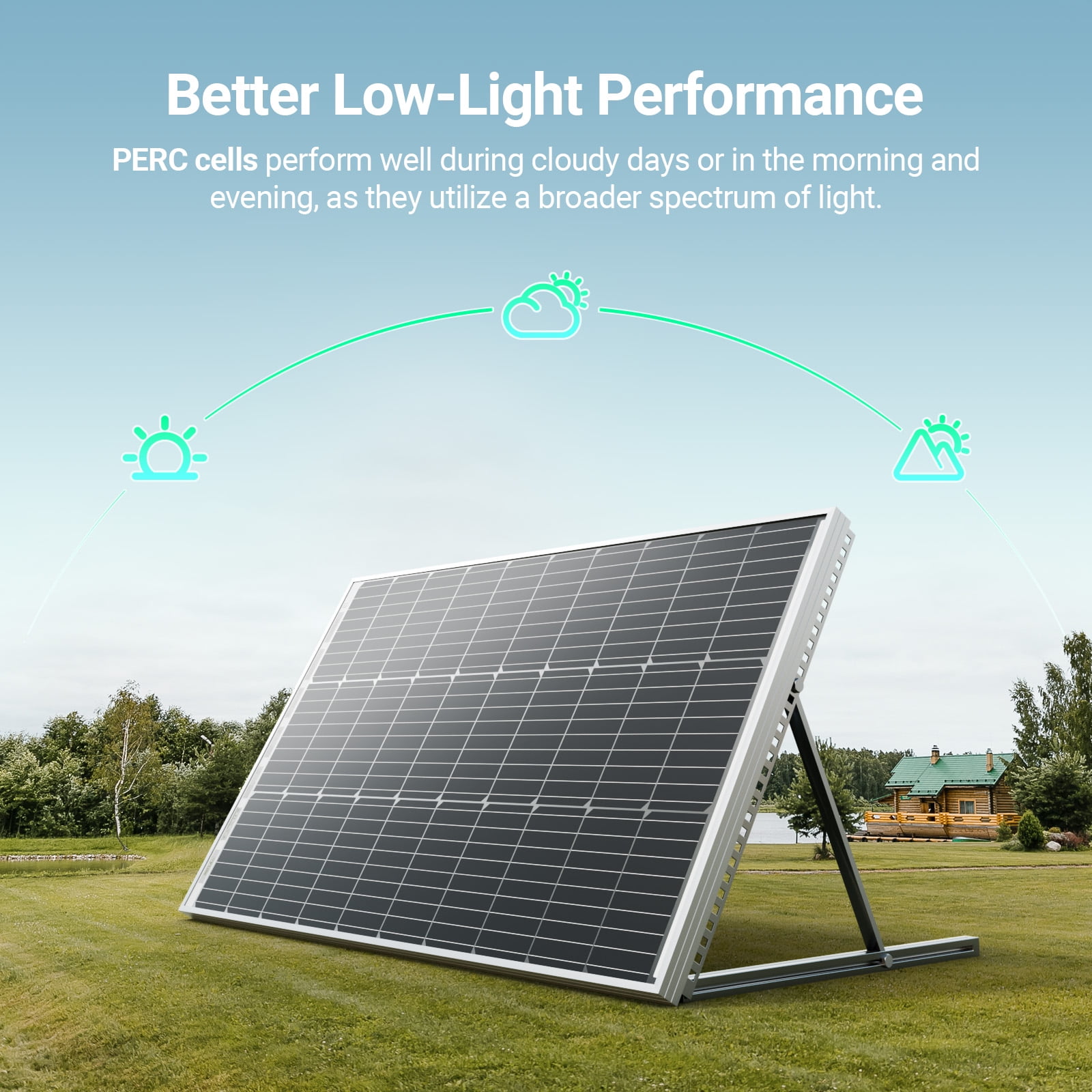 HQST Bifacial 100 Watt 12 Volt Solar Panel, 9BB Monocrystalline Solar Panels with 25% Efficiency, IP68 Rating for RV, Camper Van, Trailer, Marine, Cabin, Home Rooftop, Solar Farm