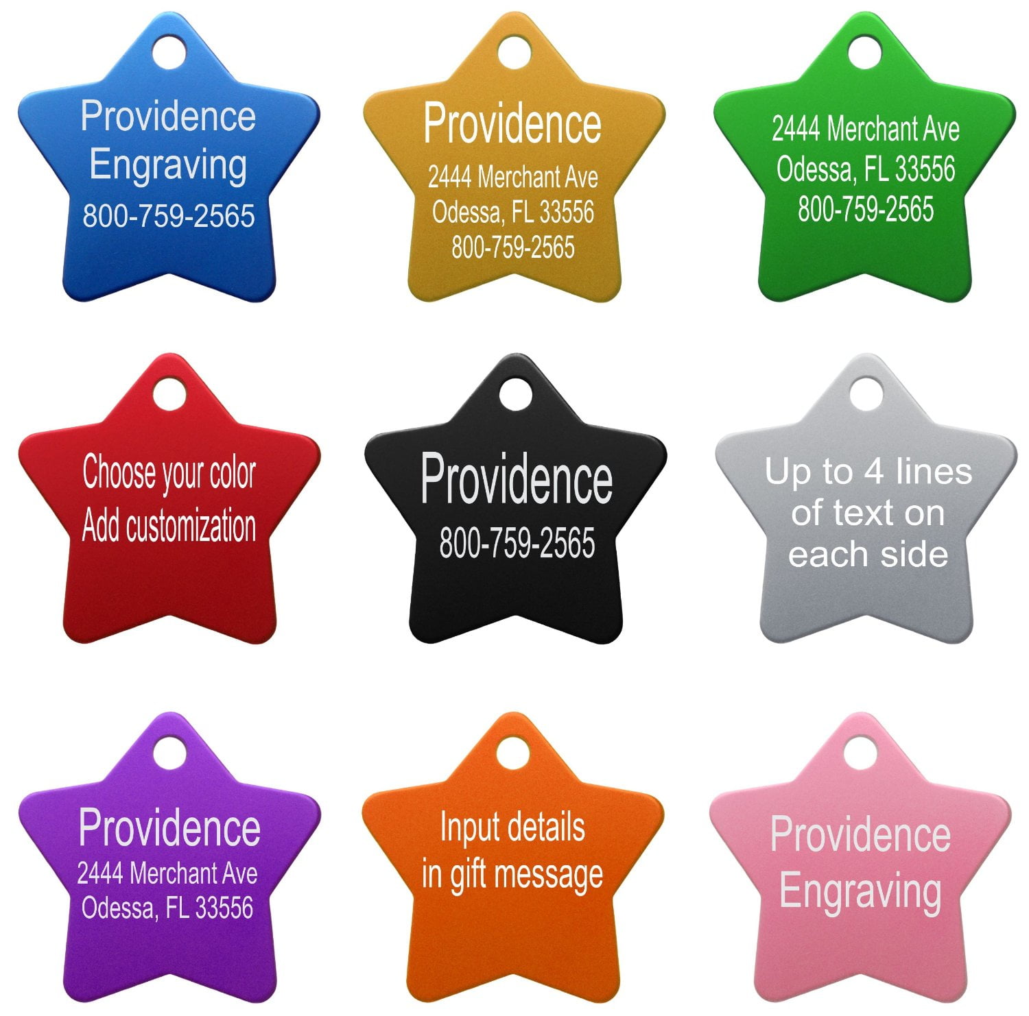 Pet ID Tags - Up to 8 Lines of Custom Engraving - Star - ORANGE
