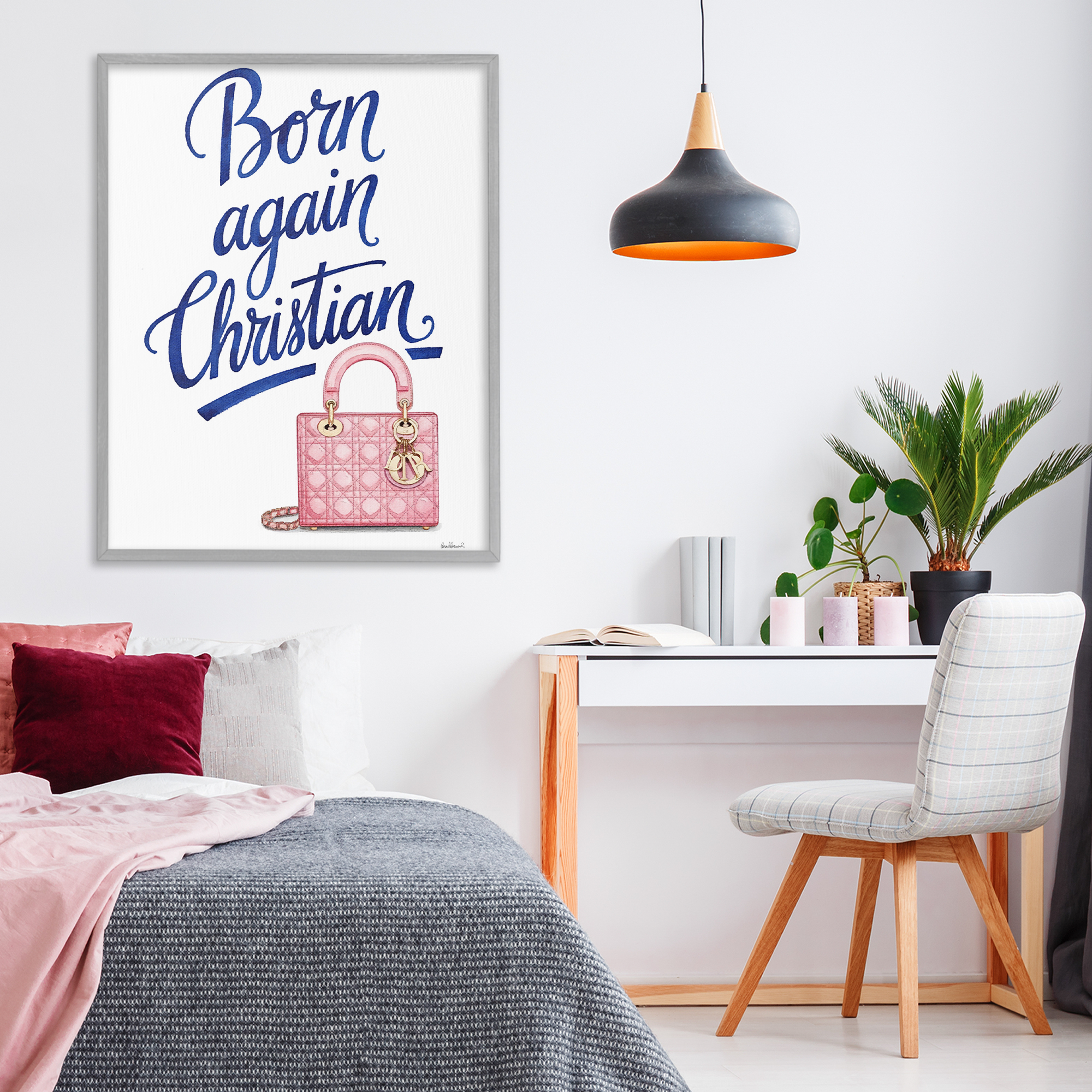 Glam Born Again Christian Gray Framed Giclee Art, design by Amanda Greenwood
