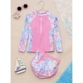 thumbnail image 3 of Xnihocha Littl E Big Girls Floral 2 Pcs Rash Guard Sets Zip Neck Swim Shirts With Shorts Swimsuits Pink 8Y, 3 of 7