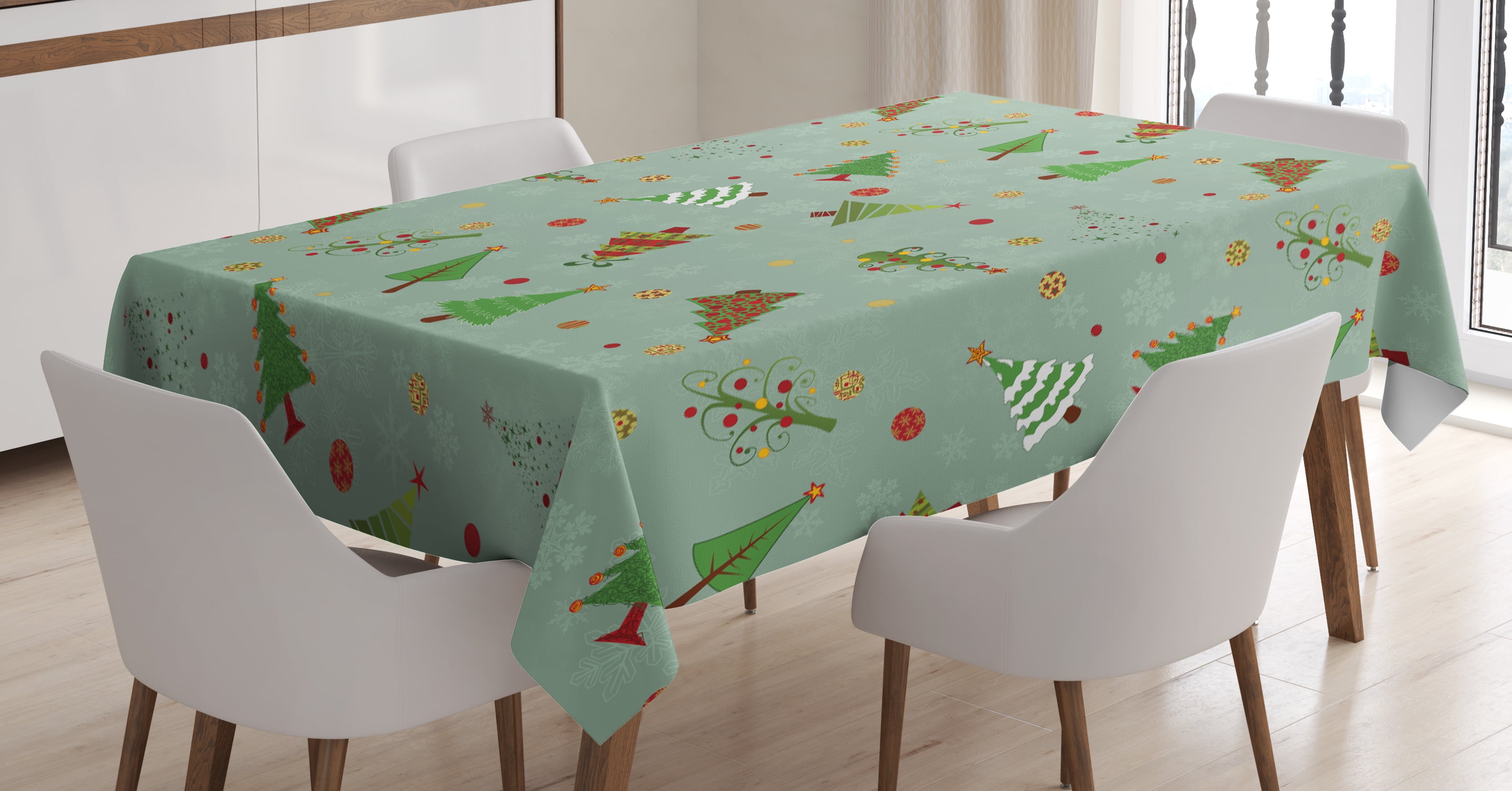 Christmas Tablecloth, A Collection of Different Christmas Trees Holiday