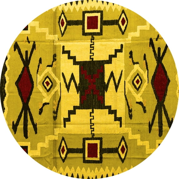 Ahgly Company Machine Washable Indoor Round Southwestern Yellow Country Area Rugs, 7' Round