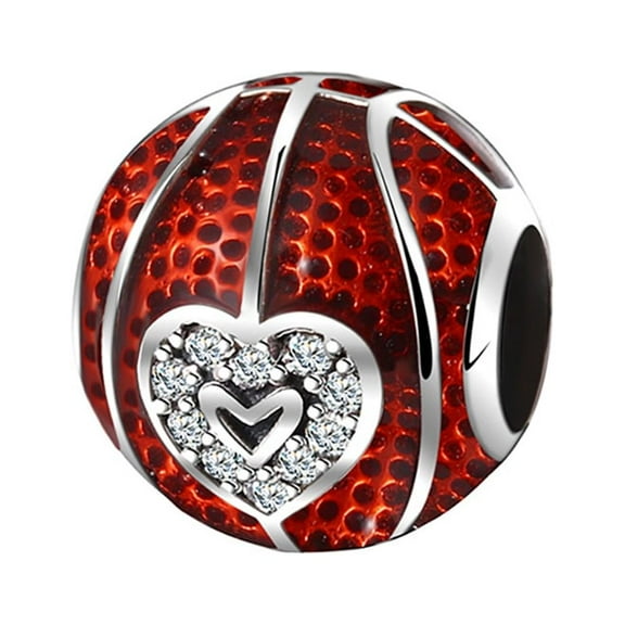 Love Basketball Charm European Bead CZ Red Sterling Silver Ginger Lyne Collection