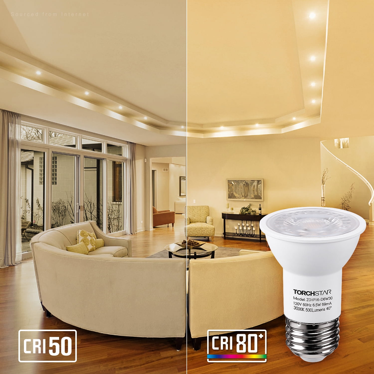 6 Pack LED PAR16 Spot Light Bulbs, 6.5W(50W Eqv.) 500lm E26 Medium Base Dimmable Spotlight, 3000K Warm White