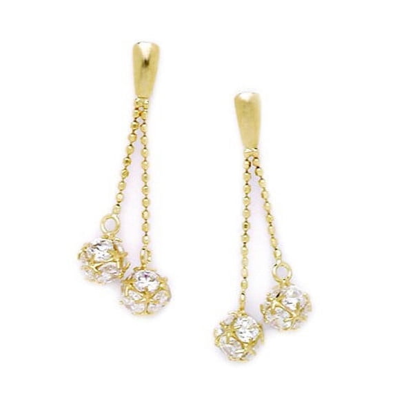 14k Yellow Gold Cubic Zirconia Medium 2 Balls Drop Screw-Back Earrings - Measures 28x10mm