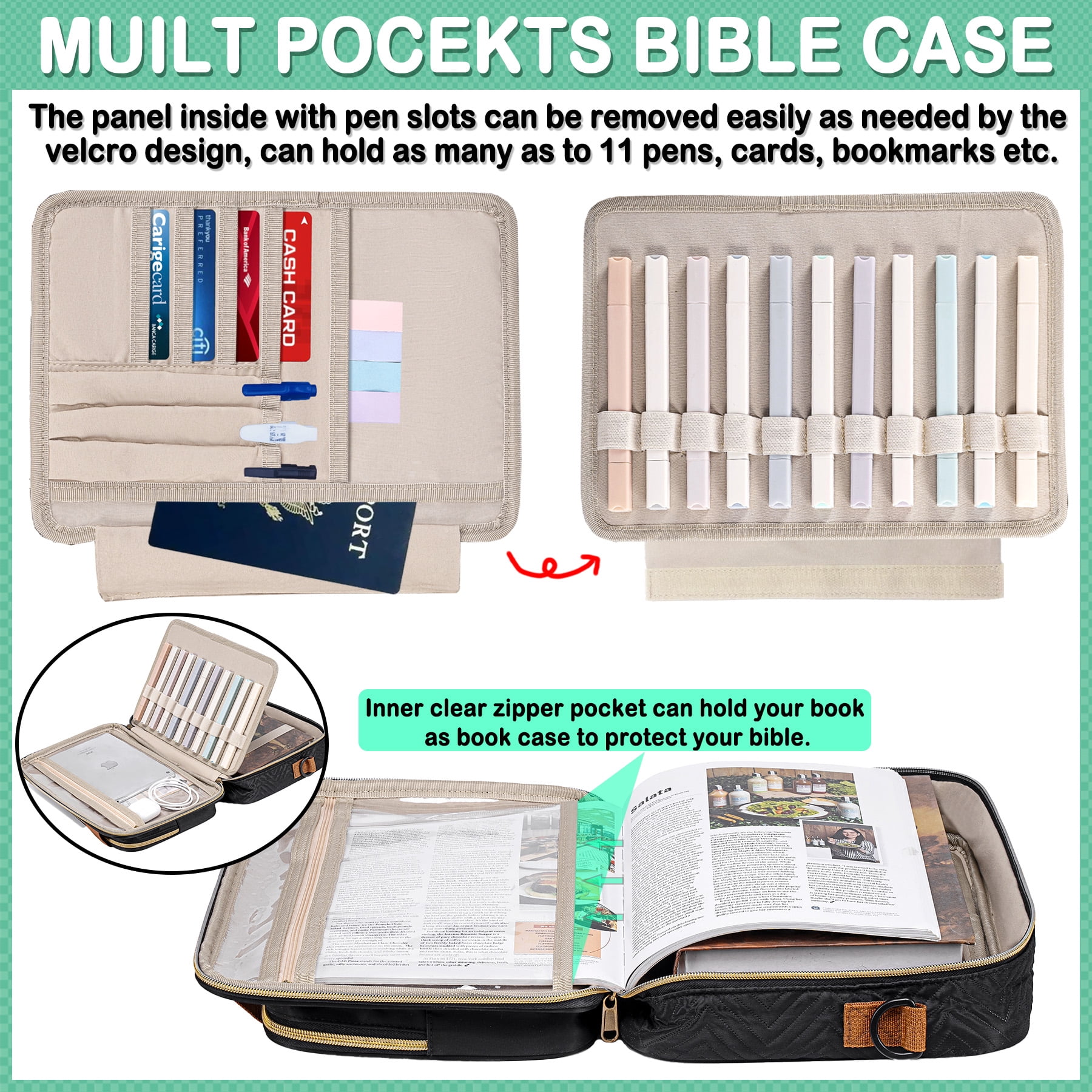 TuErCao Bible Cover Case for Women Men Bible Study Supplies Book Bag Christian Catholic Spiritual Gifts with Shoulder Strap