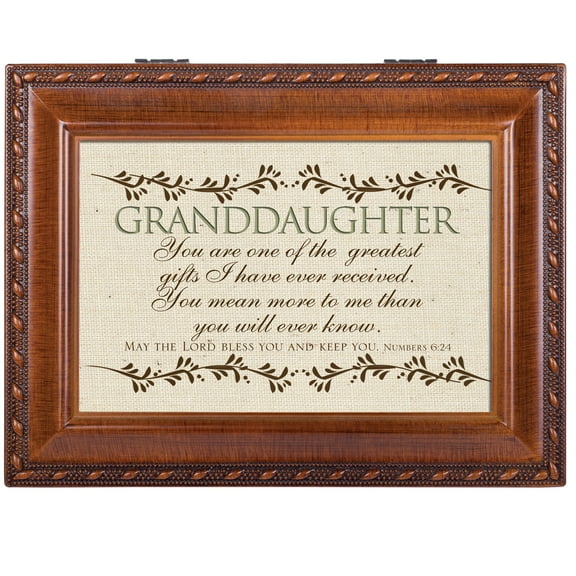Cottage Garden Granddaughter Woodgrain Music Box/Jewelry Box Plays Amazing Grace