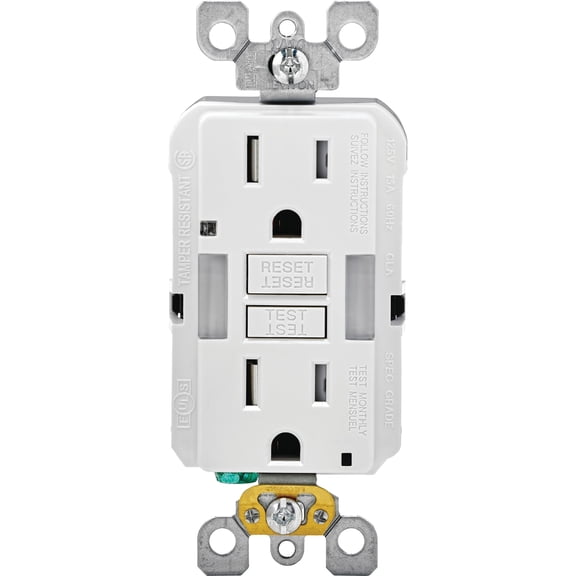 Leviton R96-GFNL1-00T GFCI Duplex Receptacle with Guide Light, 2 -Pole, 15 A, 125 V, Back, Side Wiring, NEMA: 5-15R