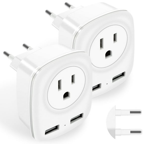 MesaSe European Travel Power Adapter 3-in-1 International Power Adapter Charger with 2 USB Ports for US 100-250V Multi-function Power Adaptor Travel Spare Adapter for Cellphone Tablet