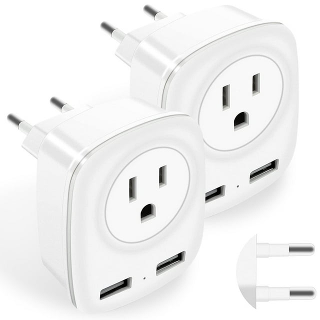 MesaSe European Travel Power Adapter 3-in-1 International Power Adapter Charger with 2 USB Ports for US 100-250V Multi-function Power Adaptor Travel Spare Adapter for Cellphone Tablet