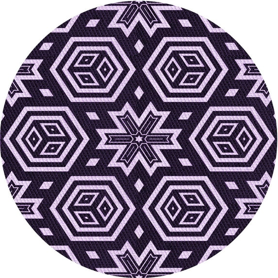 Ahgly Company Indoor Round Patterned Deep Purple Area Rugs, 6' Round