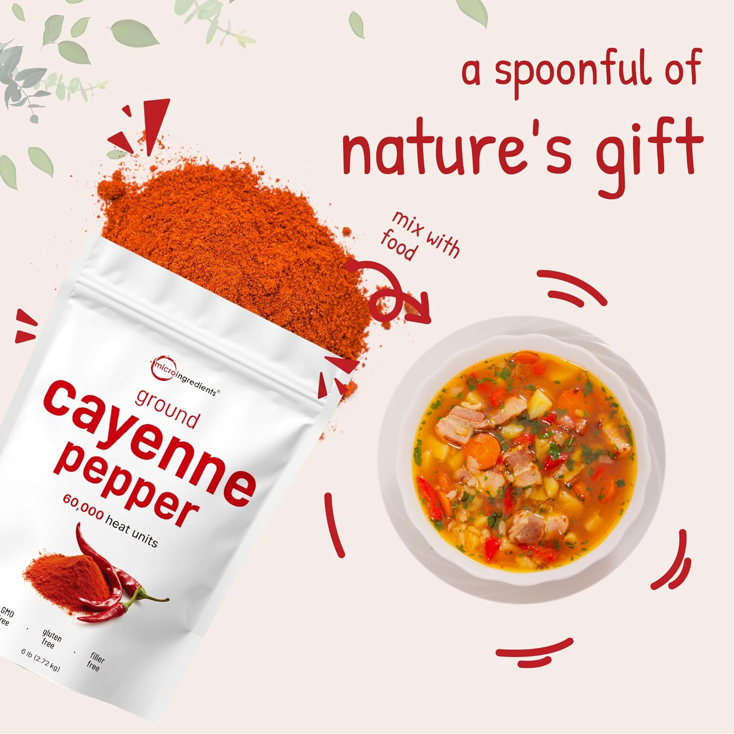 Micro Ingredients Ground Cayenne Pepper Powder, 6lbs (60,000 SHU Heat) Premium Source for Spice & Seasoning Garden Protection from Wildlife Additive Free, Non-GMO, Bulk Supply