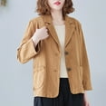 thumbnail image 5 of BXINGOHAI Women's Cotton Linen Suit Jacket Casual Long Sleeve Button Solid Pockets Blouse Slim Fitted Daily Outwear Business Jackets Coat Coffee,XL, 5 of 6