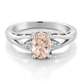 thumbnail image 2 of Gem Stone King 925 Sterling Silver Peach Morganite and White Topaz 3 Stone Engagement Ring for Women | 1.08 Cttw | Oval 8X6MM | Round 2MM | Gemstone October Birthstone | Size 9, 2 of 4