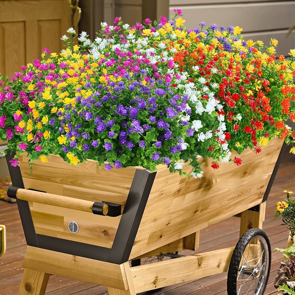 GRNSHTS 20 Bundles Outdoor Artificial Flowers UV Resistant Fake Boxwood Plants, Faux Greenery for Indoor Outside Hanging Plants Garden Porch Window Box Home Wedding Farmhouse Décor (White)