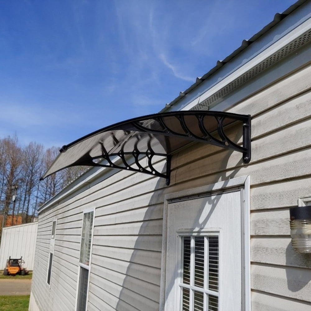 Door Canopy Aluminum Awning Brown 12 X 42 In Built in Rain Gutter Fixed Awnings for sale online
